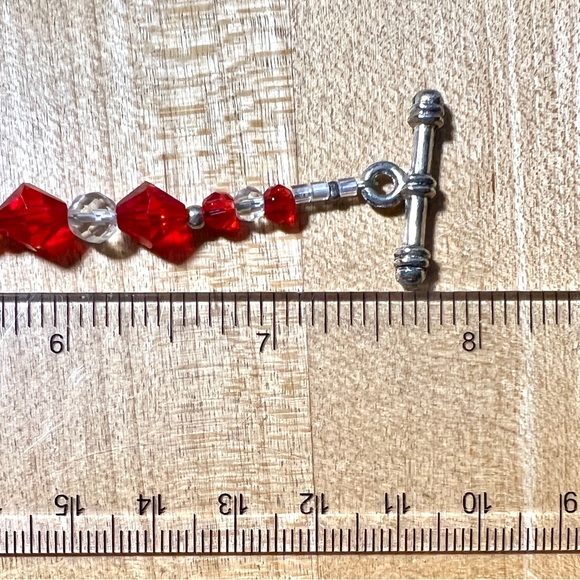 Faceted Red & White Crystal Bracelet & Drop Earrings with Sterling Silver Hooks - Picture 7 of 7